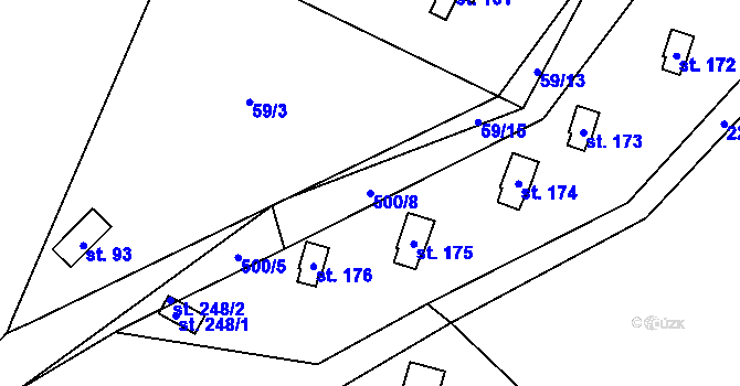 Parcela st. 500/8 v KÚ Březka, Katastrální mapa