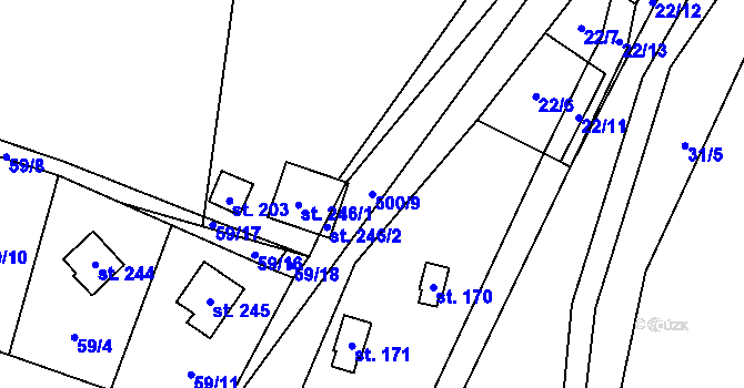 Parcela st. 500/9 v KÚ Březka, Katastrální mapa
