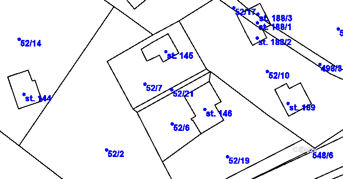 Parcela st. 52/21 v KÚ Březka, Katastrální mapa