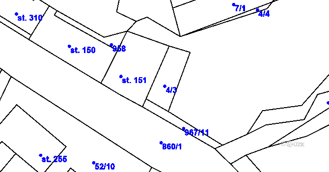 Parcela st. 4/3 v KÚ Libuň, Katastrální mapa