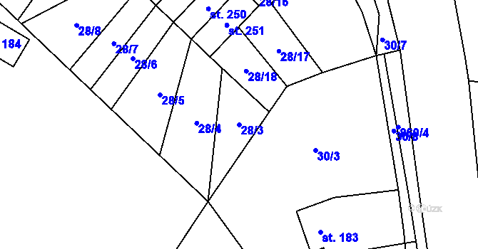 Parcela st. 28/3 v KÚ Libuň, Katastrální mapa