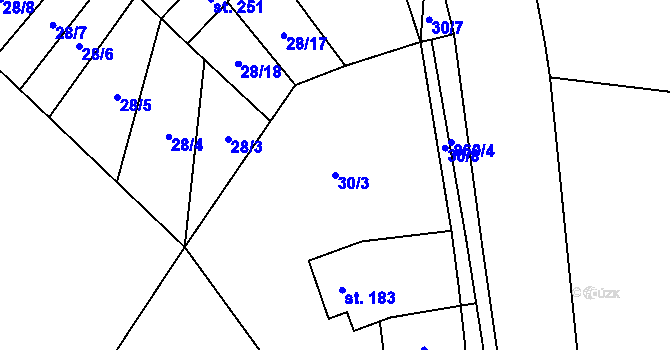 Parcela st. 30/3 v KÚ Libuň, Katastrální mapa