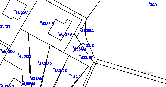 Parcela st. 433/8 v KÚ Libuň, Katastrální mapa
