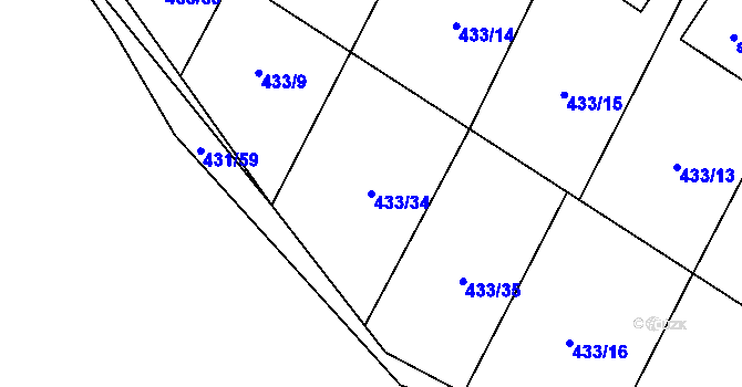 Parcela st. 433/34 v KÚ Libuň, Katastrální mapa