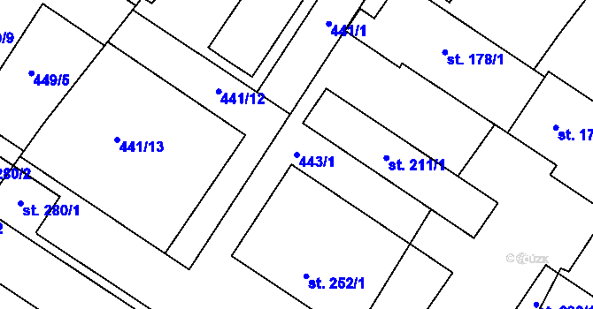 Parcela st. 443/1 v KÚ Libuň, Katastrální mapa