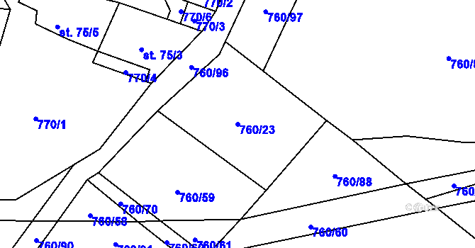 Parcela st. 760/23 v KÚ Libuň, Katastrální mapa