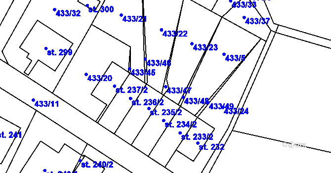 Parcela st. 433/47 v KÚ Libuň, Katastrální mapa