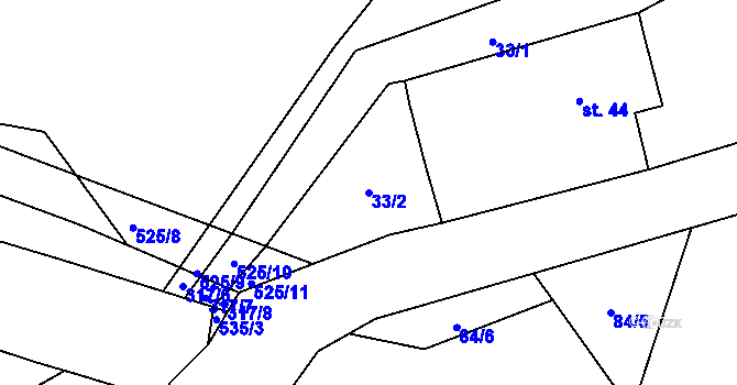 Parcela st. 33/2 v KÚ Libunec, Katastrální mapa