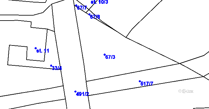 Parcela st. 67/3 v KÚ Libunec, Katastrální mapa