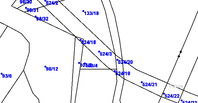 Parcela st. 524/3 v KÚ Libunec, Katastrální mapa