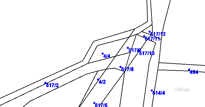 Parcela st. 4/4 v KÚ Libunec, Katastrální mapa