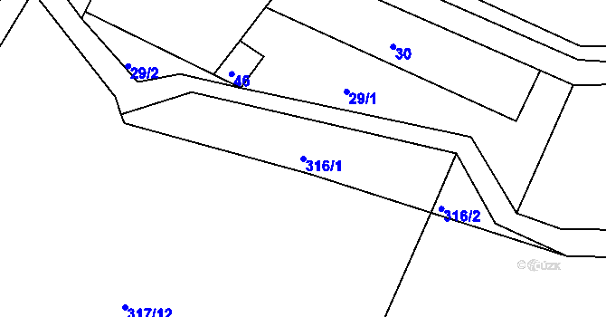 Parcela st. 316/1 v KÚ Libunec, Katastrální mapa