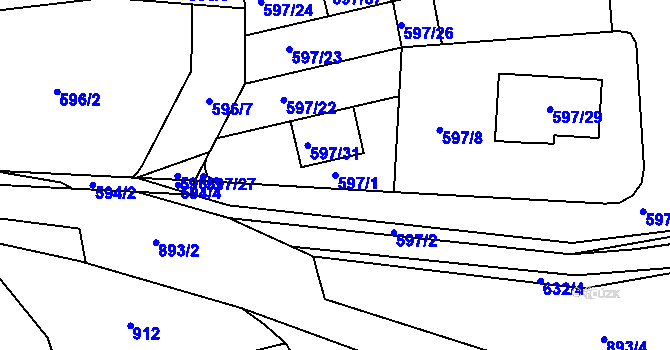 Parcela st. 597/1 v KÚ Libušín, Katastrální mapa
