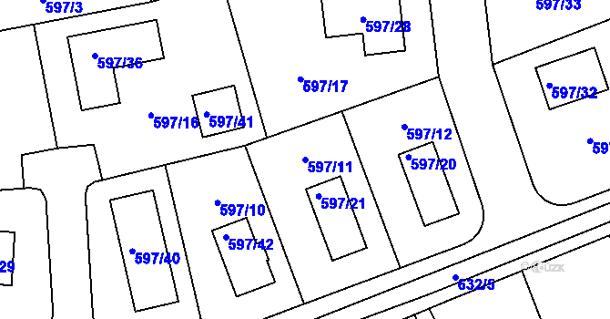 Parcela st. 597/11 v KÚ Libušín, Katastrální mapa