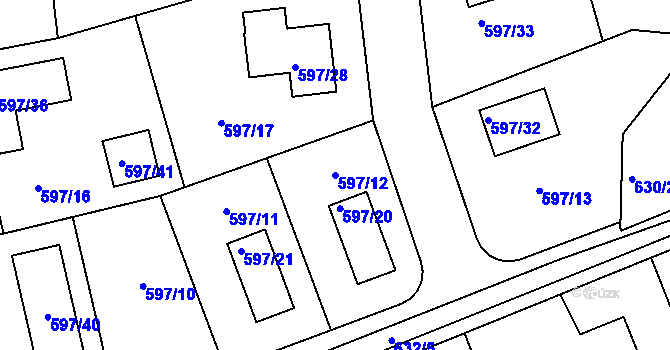 Parcela st. 597/12 v KÚ Libušín, Katastrální mapa