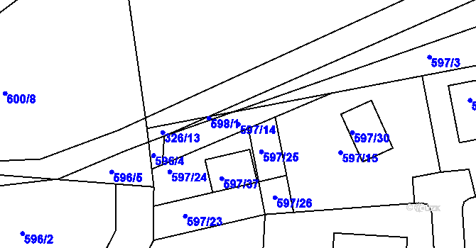 Parcela st. 597/14 v KÚ Libušín, Katastrální mapa