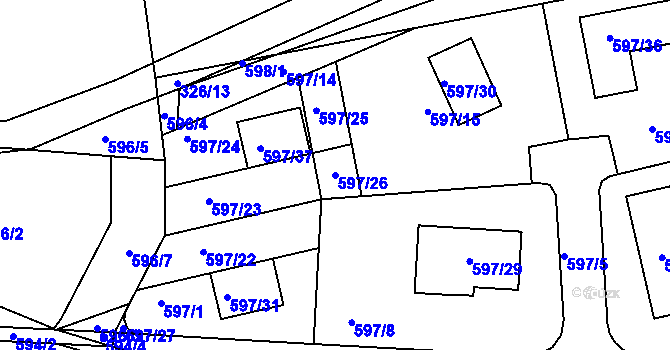 Parcela st. 597/26 v KÚ Libušín, Katastrální mapa