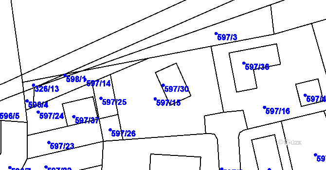 Parcela st. 597/30 v KÚ Libušín, Katastrální mapa