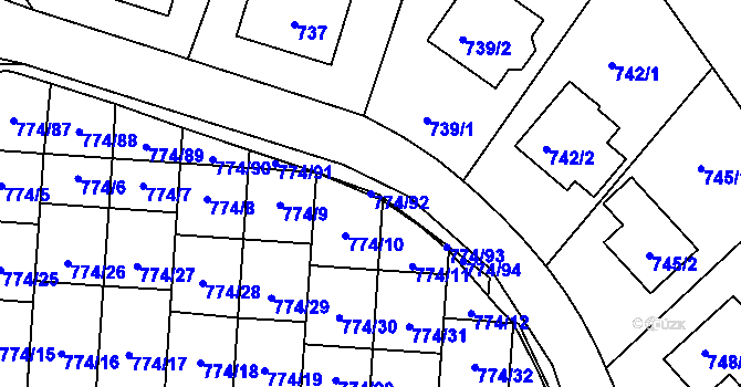 Parcela st. 774/92 v KÚ Libušín, Katastrální mapa