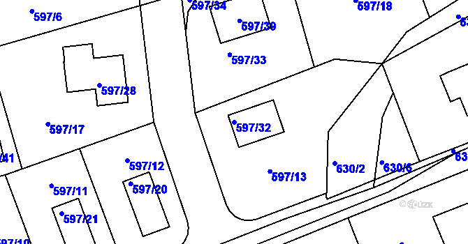 Parcela st. 597/32 v KÚ Libušín, Katastrální mapa