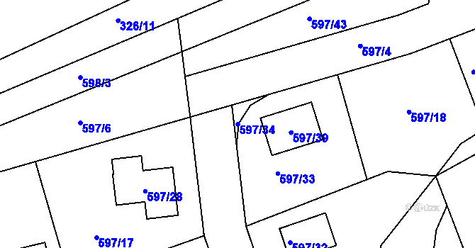 Parcela st. 597/34 v KÚ Libušín, Katastrální mapa