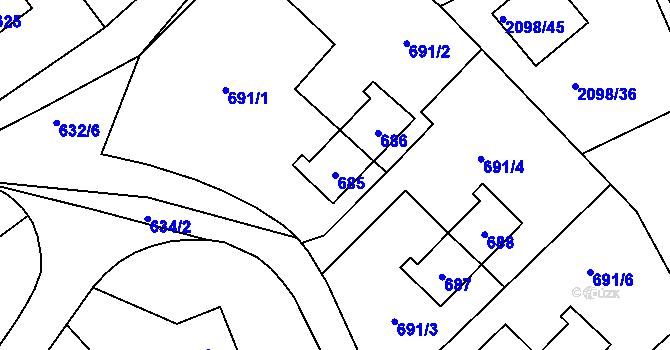 Parcela st. 685 v KÚ Libušín, Katastrální mapa