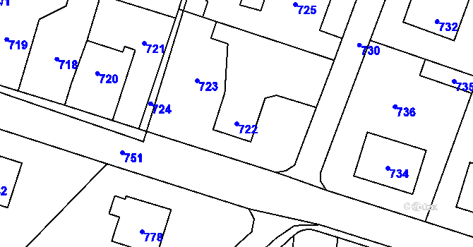 Parcela st. 722 v KÚ Libušín, Katastrální mapa