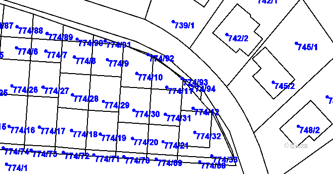Parcela st. 774/11 v KÚ Libušín, Katastrální mapa