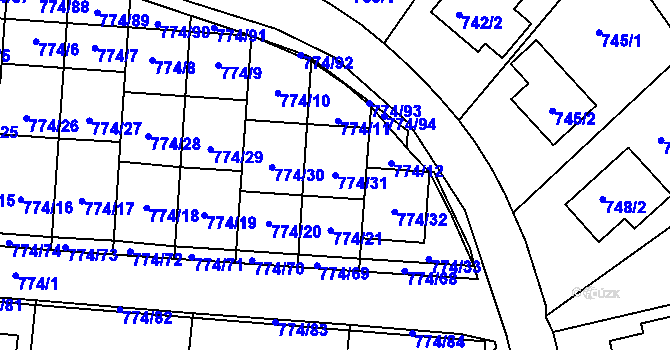 Parcela st. 774/31 v KÚ Libušín, Katastrální mapa