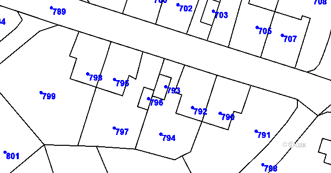 Parcela st. 793 v KÚ Libušín, Katastrální mapa