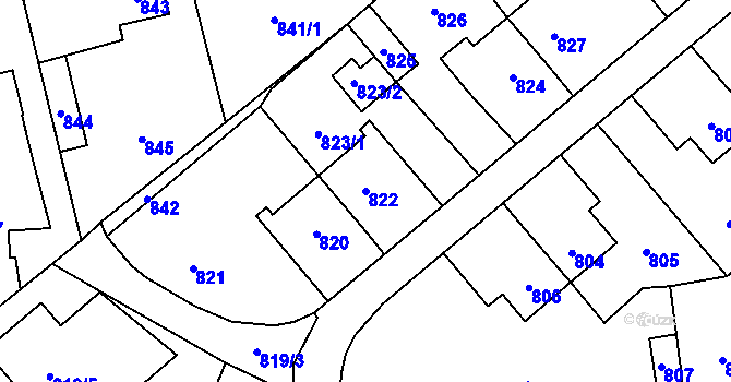 Parcela st. 822 v KÚ Libušín, Katastrální mapa