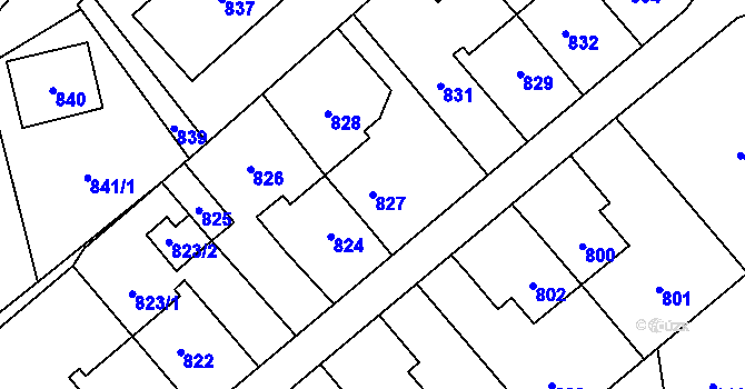 Parcela st. 827 v KÚ Libušín, Katastrální mapa