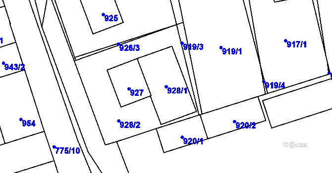 Parcela st. 928/1 v KÚ Libušín, Katastrální mapa