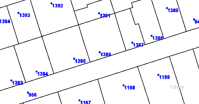 Parcela st. 1386 v KÚ Libušín, Katastrální mapa