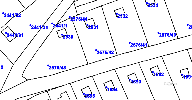 Parcela st. 2576/42 v KÚ Libušín, Katastrální mapa