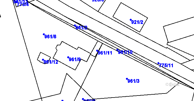 Parcela st. 961/11 v KÚ Libušín, Katastrální mapa