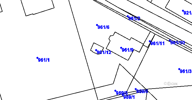 Parcela st. 961/12 v KÚ Libušín, Katastrální mapa