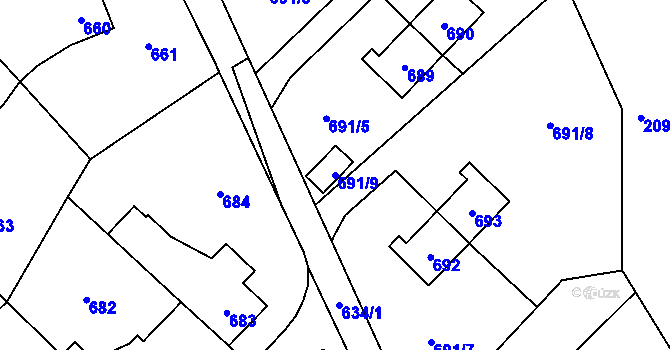 Parcela st. 691/9 v KÚ Libušín, Katastrální mapa