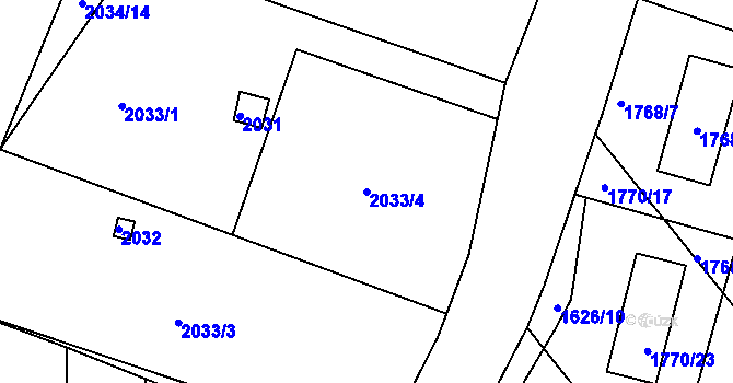 Parcela st. 2033/4 v KÚ Libušín, Katastrální mapa