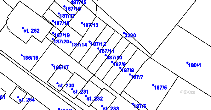Parcela st. 187/10 v KÚ Lično, Katastrální mapa