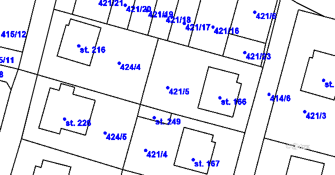 Parcela st. 421/5 v KÚ Lično, Katastrální mapa