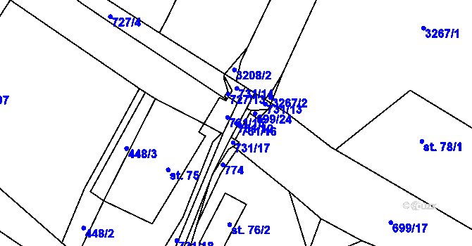 Parcela st. 731/12 v KÚ Lično, Katastrální mapa