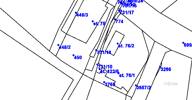 Parcela st. 731/18 v KÚ Lično, Katastrální mapa