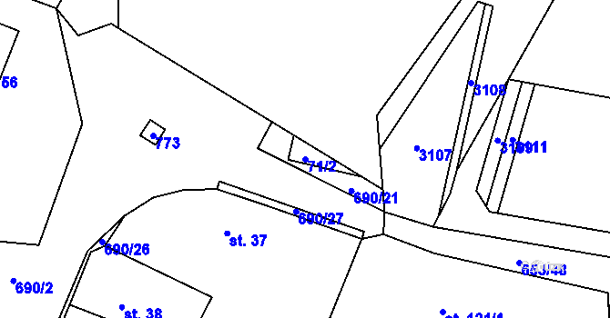 Parcela st. 71/2 v KÚ Lično, Katastrální mapa