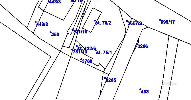 Parcela st. 76/1 v KÚ Lično, Katastrální mapa