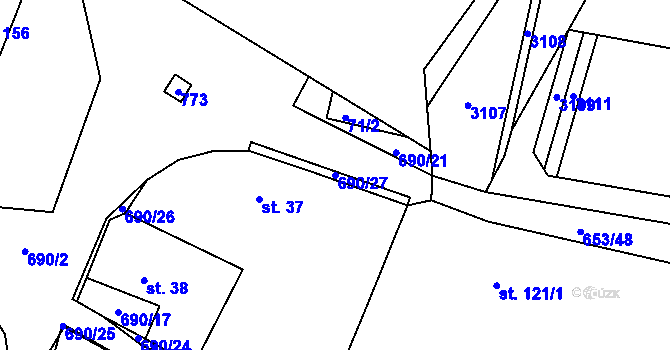 Parcela st. 690/27 v KÚ Lično, Katastrální mapa