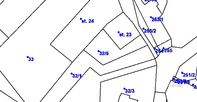 Parcela st. 32/5 v KÚ Ostašovice, Katastrální mapa