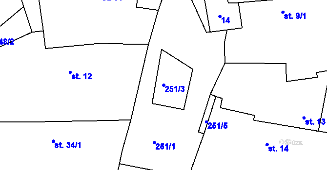 Parcela st. 251/3 v KÚ Ostašovice, Katastrální mapa