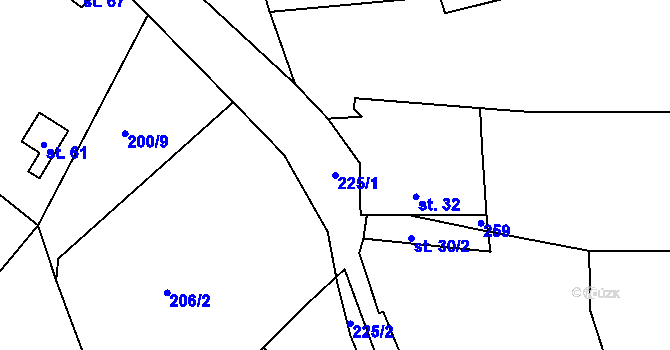 Parcela st. 225/1 v KÚ Ostašovice, Katastrální mapa