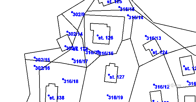 Parcela st. 316/16 v KÚ Děkanské Skaliny, Katastrální mapa